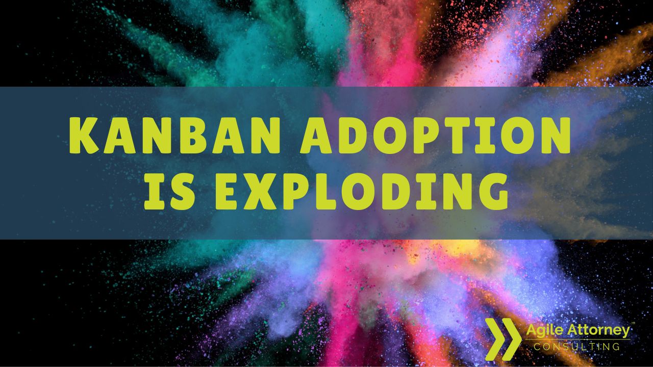 Multicolored explosion with text overlay that reads "kanban adoption is exploding."